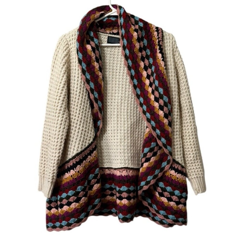 Crochet Cardigan Women Open Front Size S/M Chunky Acrylic Cottagecore Bohemian‎
